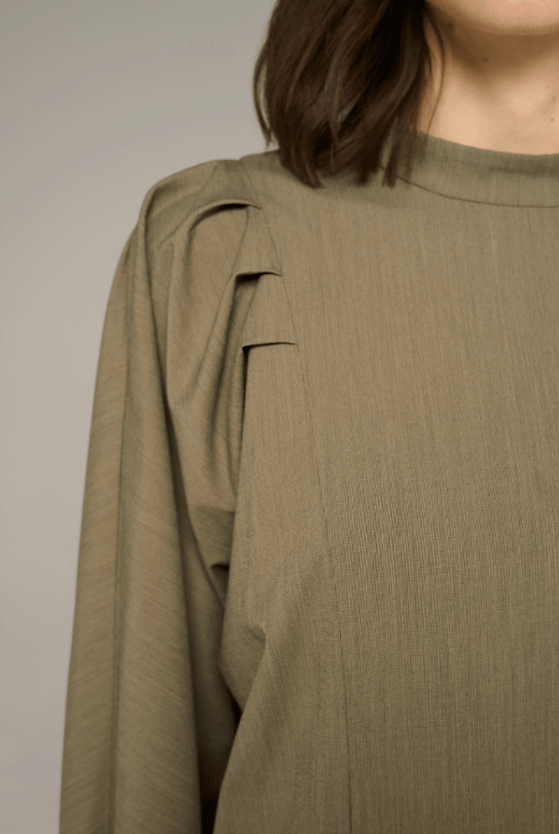 Dresses - Cotelac - Striped Mandarin Collar Midi Dress - Archery Close