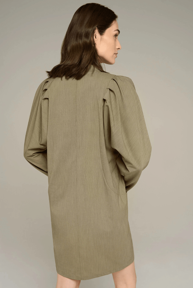 Dresses - Cotelac - Striped Mandarin Collar Midi Dress - Archery Close
