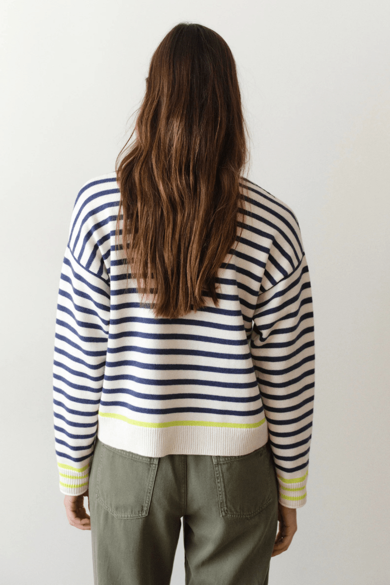 Sweater - Marine Layer - Suki Rollneck Sweater in Navy Stripe - Archery Close