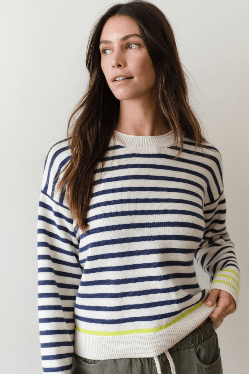Sweater - Marine Layer - Suki Rollneck Sweater in Navy Stripe - Archery Close