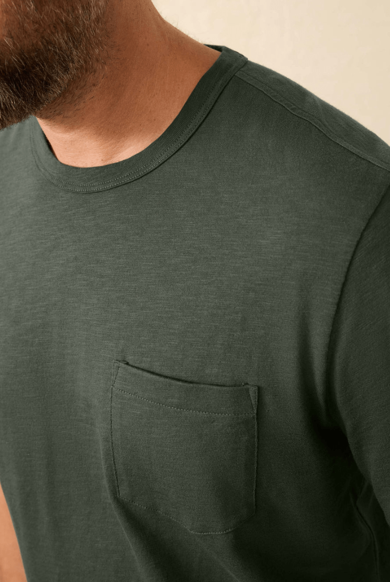 T-Shirt - Faherty Brand - Sunwashed Pocket Tee in Fall Evergreen - Archery Close