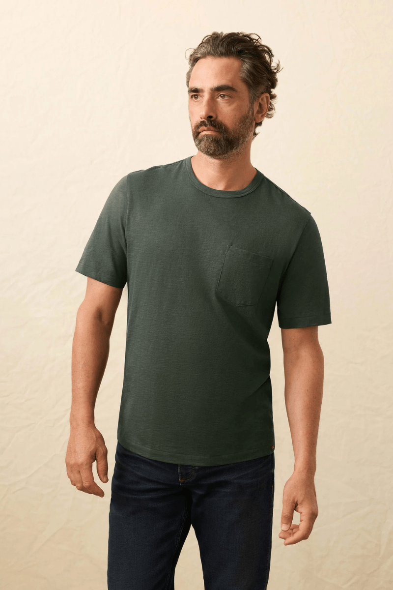 T-Shirt - Faherty Brand - Sunwashed Pocket Tee in Fall Evergreen - Archery Close