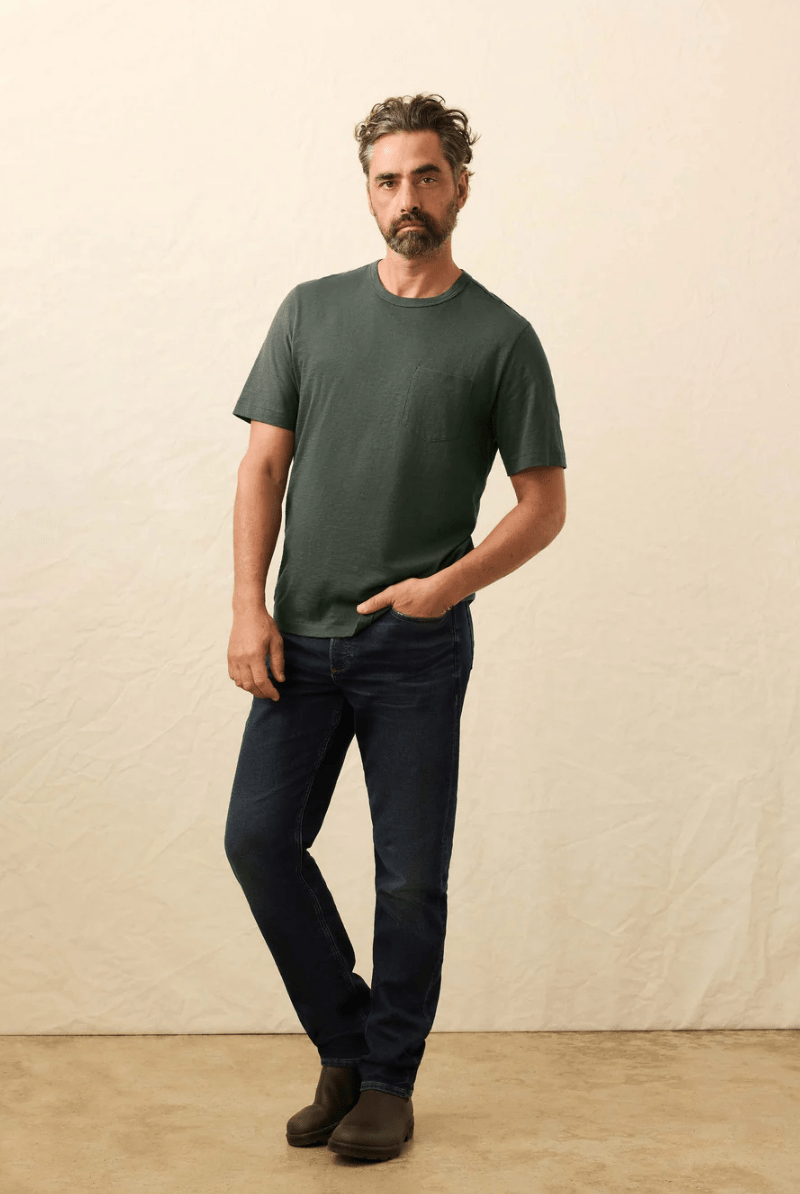 T-Shirt - Faherty Brand - Sunwashed Pocket Tee in Fall Evergreen - Archery Close