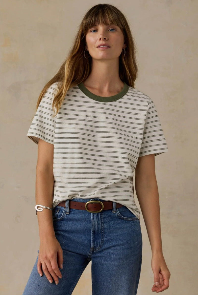 Faherty Brand Sunwashed Regenerative Tee - Four Leaf Clover Mini Stripe