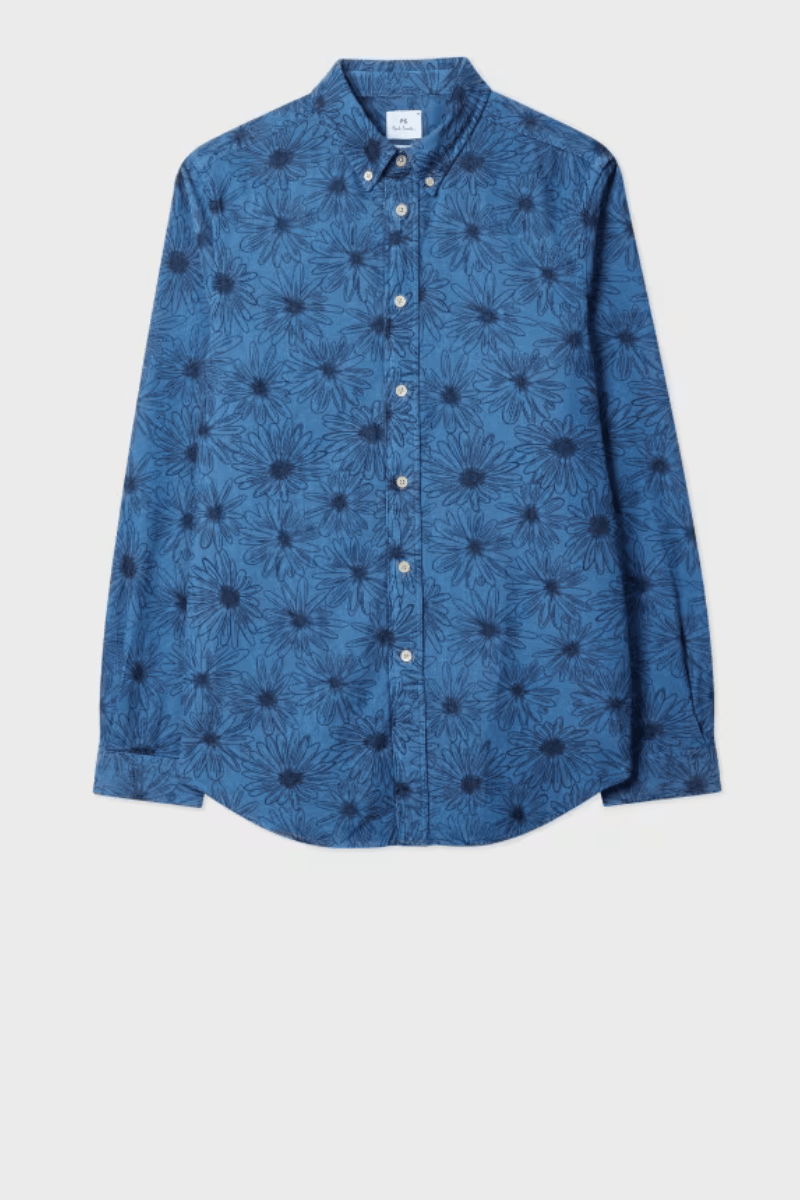 Shirts & Tops - Paul Smith - Tailored - Fit Light Blue Floral Print Corduroy Shirt - Archery Close