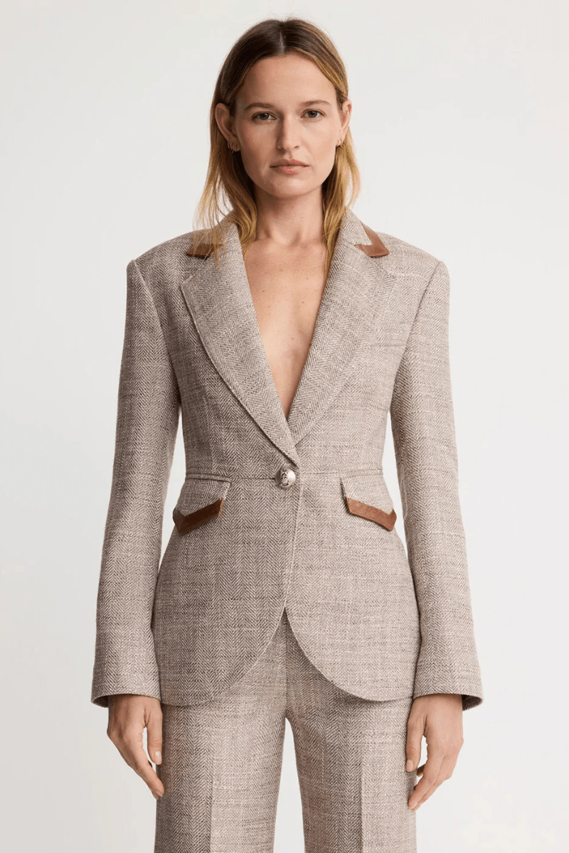 Blazer - Smythe - Taped Seamed Blazer in Taupe Tweed - Archery Close