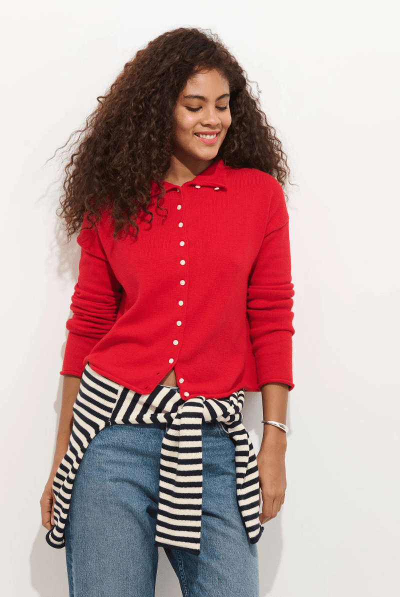 Sweater - Alex Mill - Taylor Cardigan in Fire Red - Archery Close