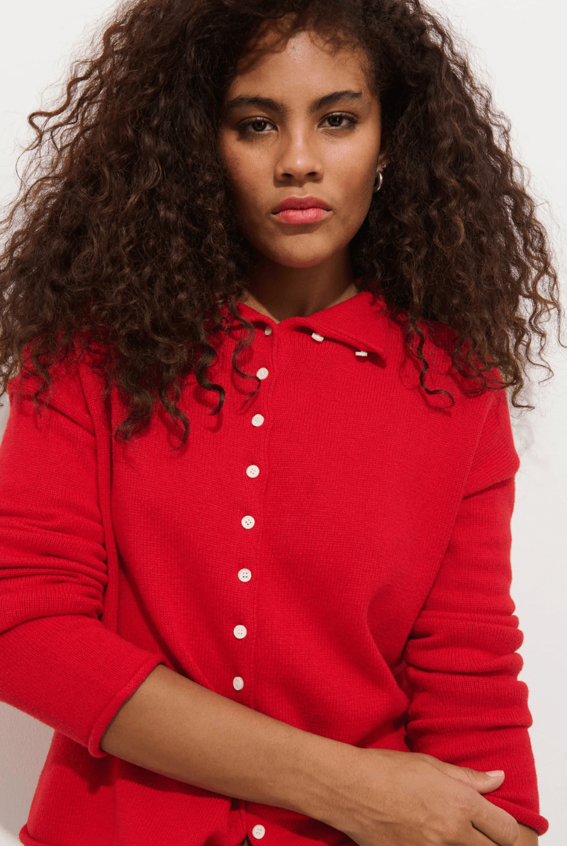 Sweater - Alex Mill - Taylor Cardigan in Fire Red - Archery Close