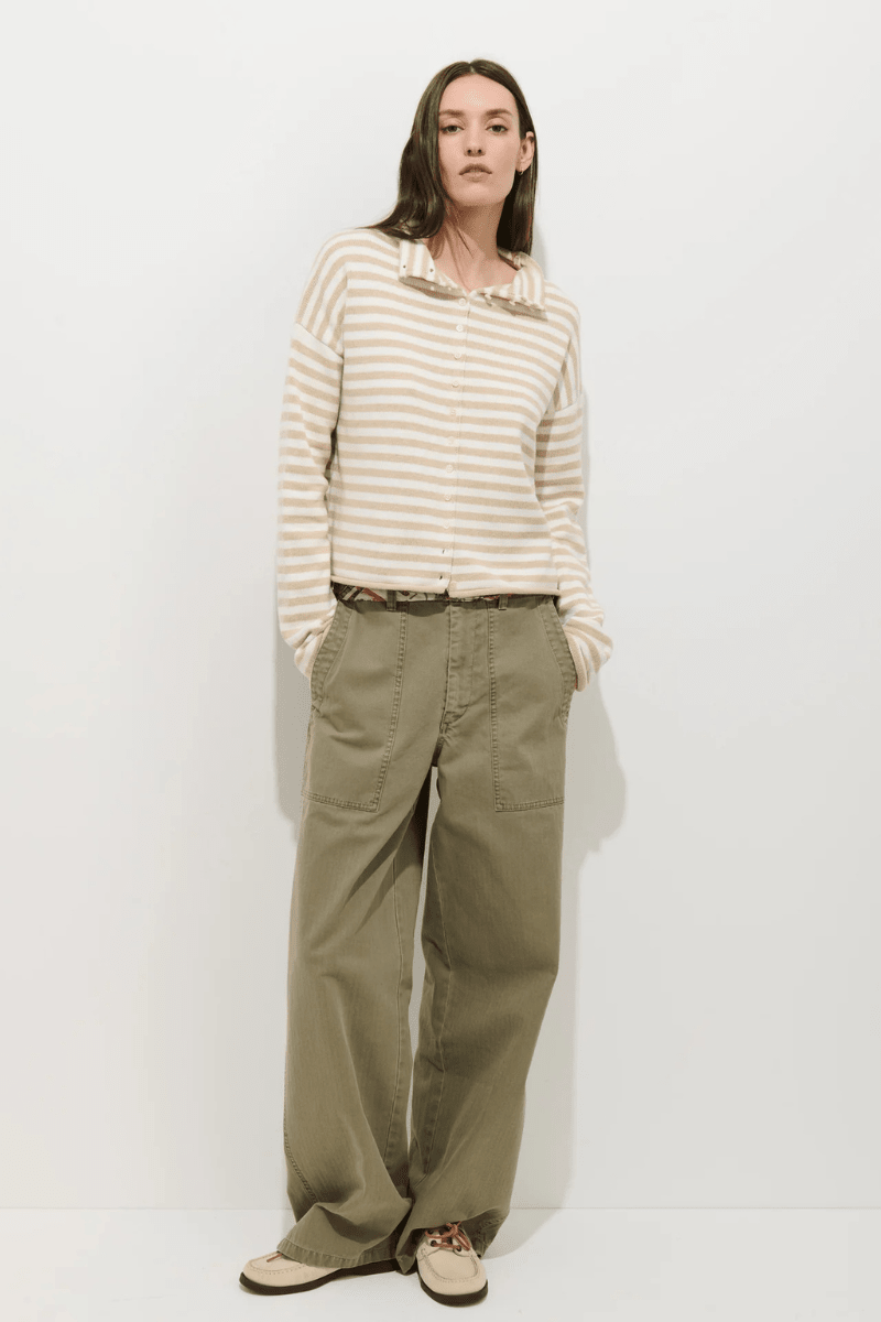 Sweater - Alex Mill - Taylor Striped Cardigan in Sand/Ivory - Archery Close