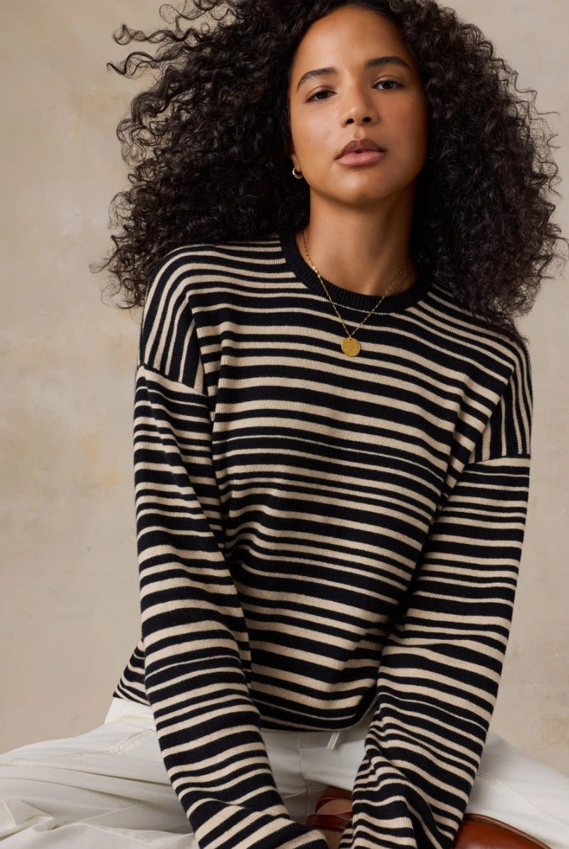 Faherty Brand Throwback Studio Crew - Coastal Coal Stripe