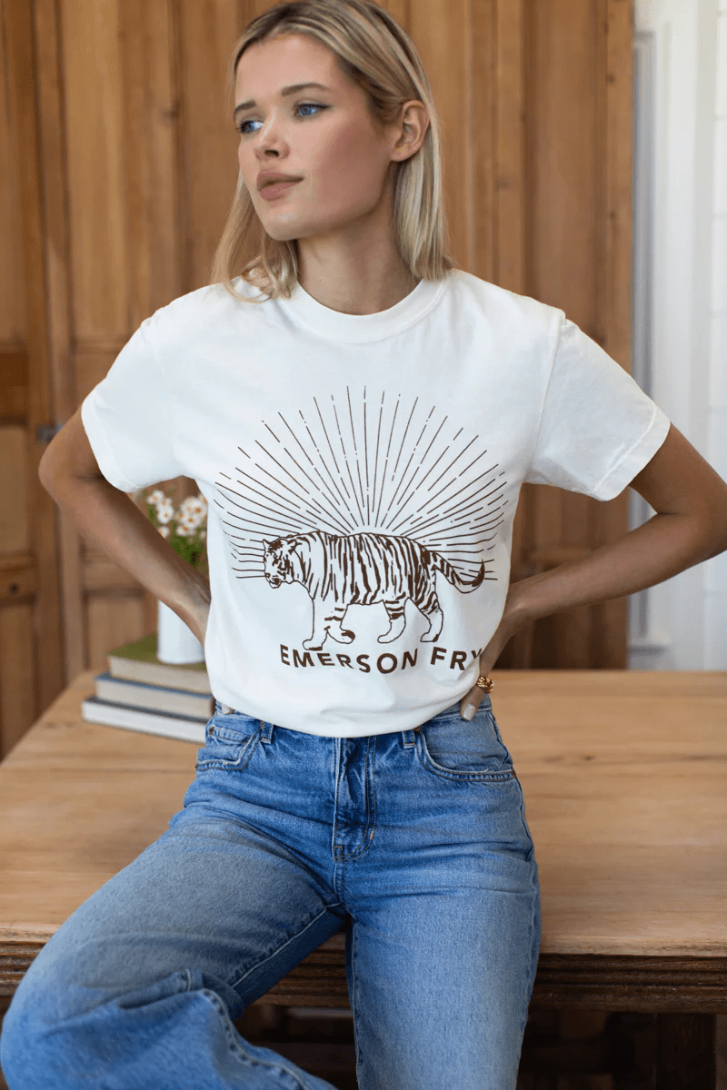 T-Shirt - Emerson Fry - Tiger Tee in Ivory + Cocoa Ink - Archery Close
