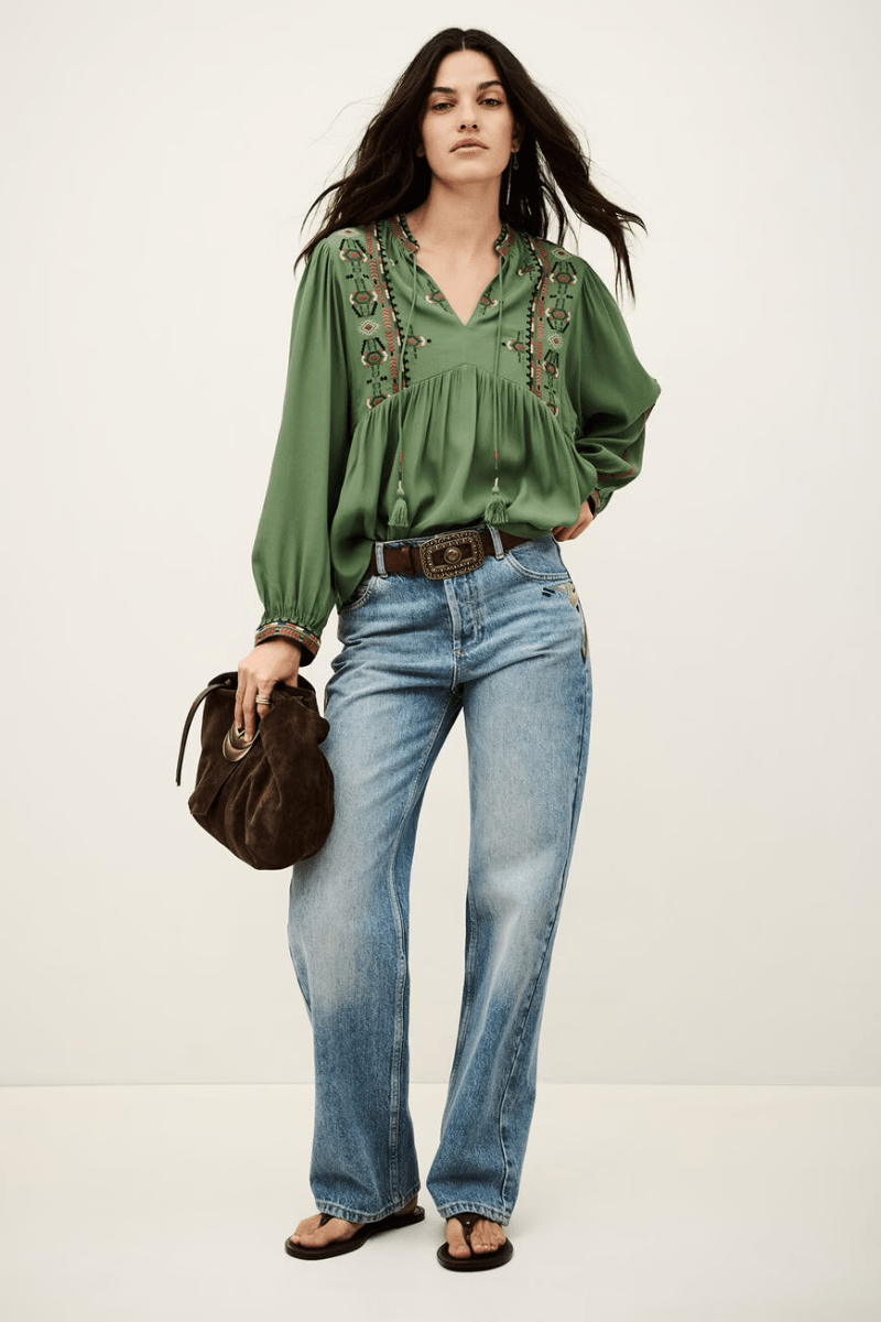 Shirts & Tops - ba&sh - Tilt Blouse in Green - Archery Close