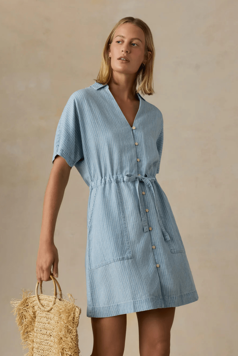 Dresses - Faherty Brand - Tried & True Chambray Oakley Dress - Archery Close