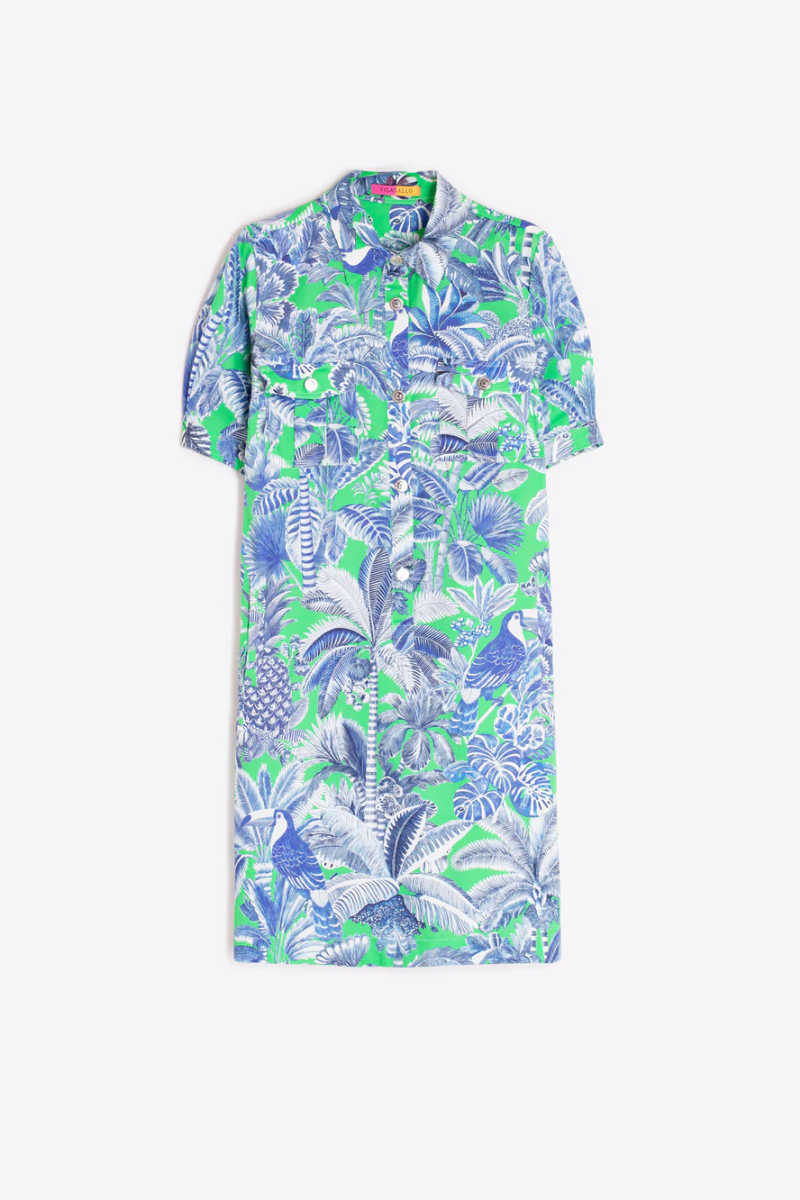 Dresses - Vilagallo - Tropical Print Shirt Dress - Archery Close