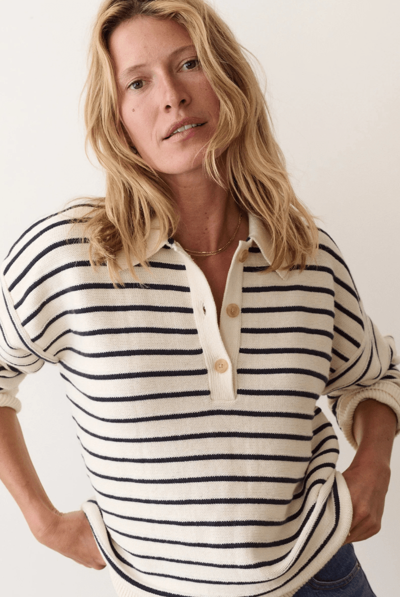 Sweater - Marine Layer - Valerie Polo Sweater - Archery Close