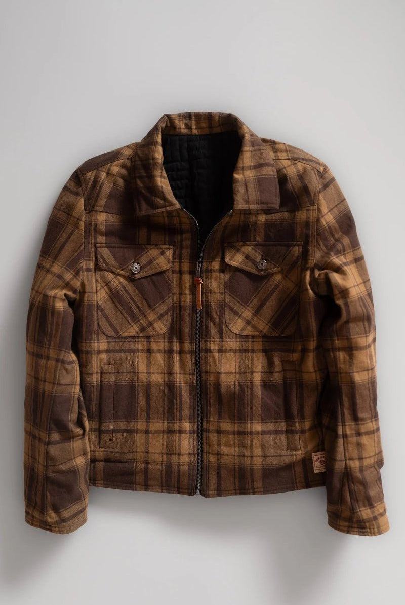 Brown plaid jacket on a light gray background