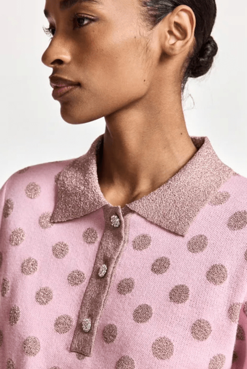 Shirts & Tops - Essentiel Antwerp - Vintage pink and mauve polka-dot jacquard knit polo - Archery Close