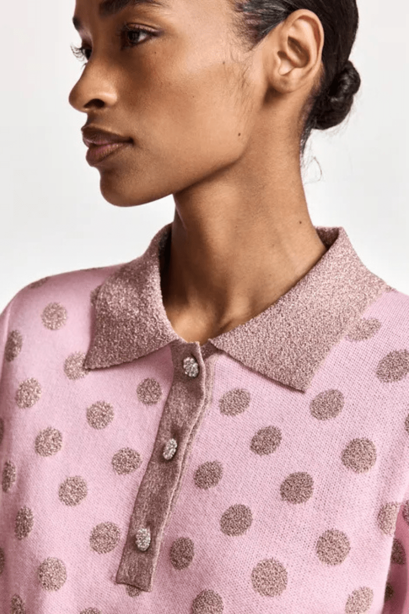 Shirts & Tops - Essentiel Antwerp - Vintage pink and mauve polka-dot jacquard knit polo - Archery Close