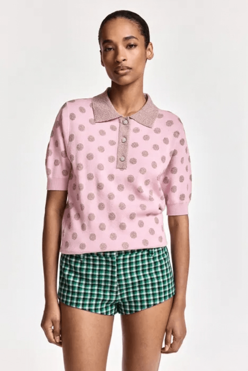 Shirts & Tops - Essentiel Antwerp - Vintage pink and mauve polka-dot jacquard knit polo - Archery Close