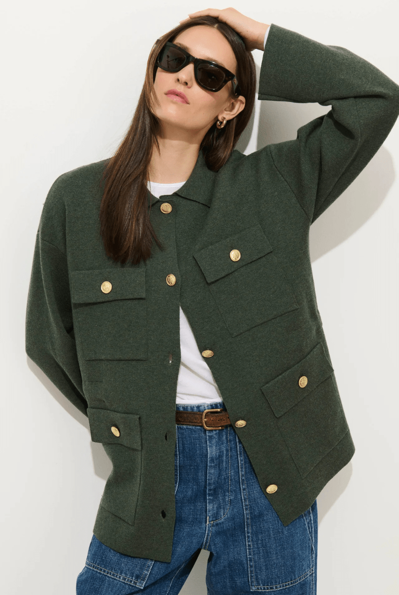 Sweater - Alex Mill - Virgina Sweater Jacket in Heather Forest - Archery Close