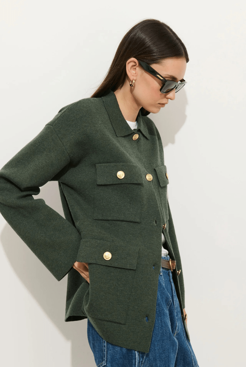 Sweater - Alex Mill - Virgina Sweater Jacket in Heather Forest - Archery Close