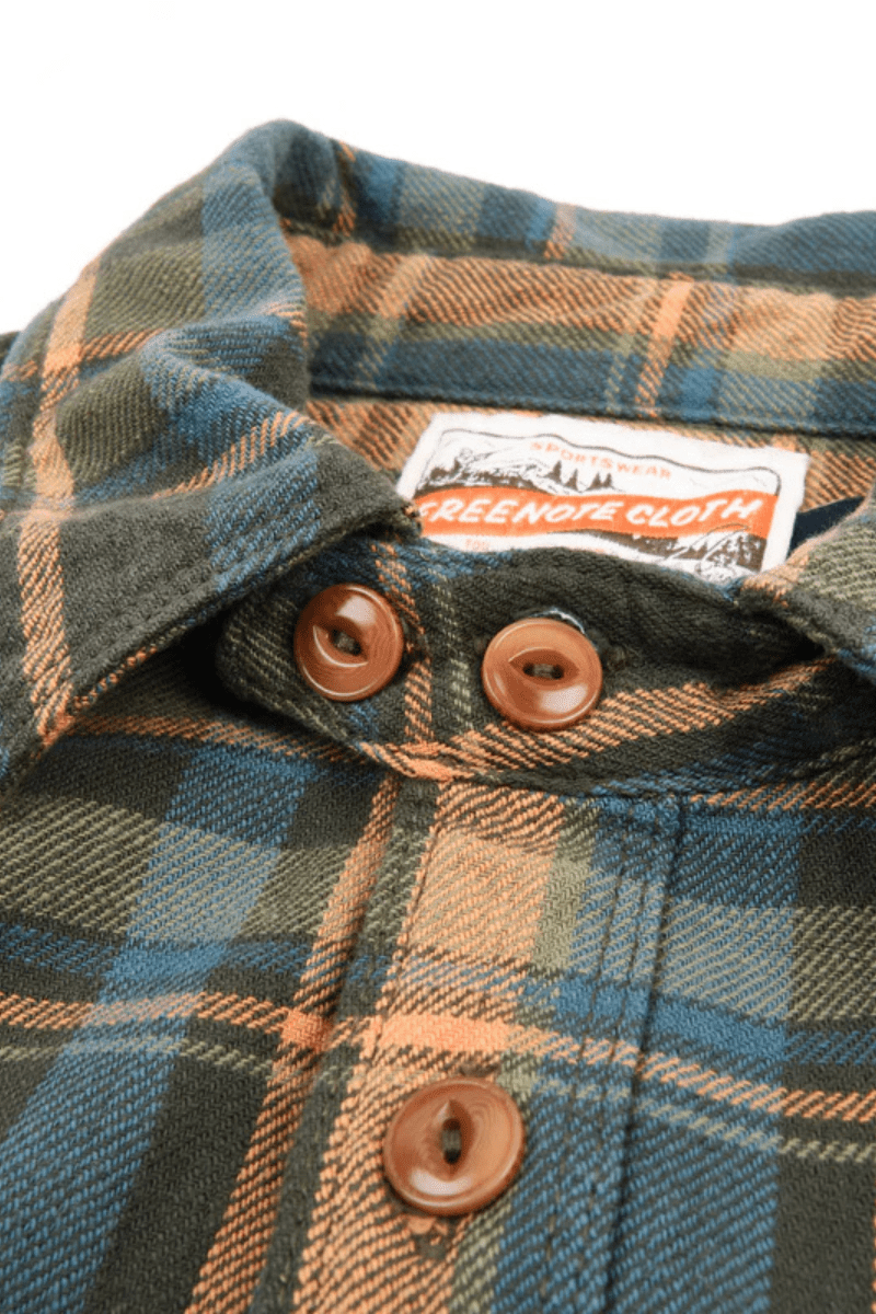 Shirts & Tops - Freenote Cloth - Wells Evergreen Plaid Shirt - Archery Close