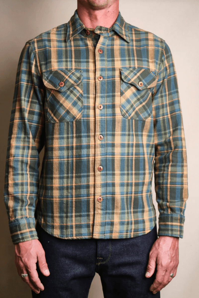 Shirts & Tops - Freenote Cloth - Wells Evergreen Plaid Shirt - Archery Close