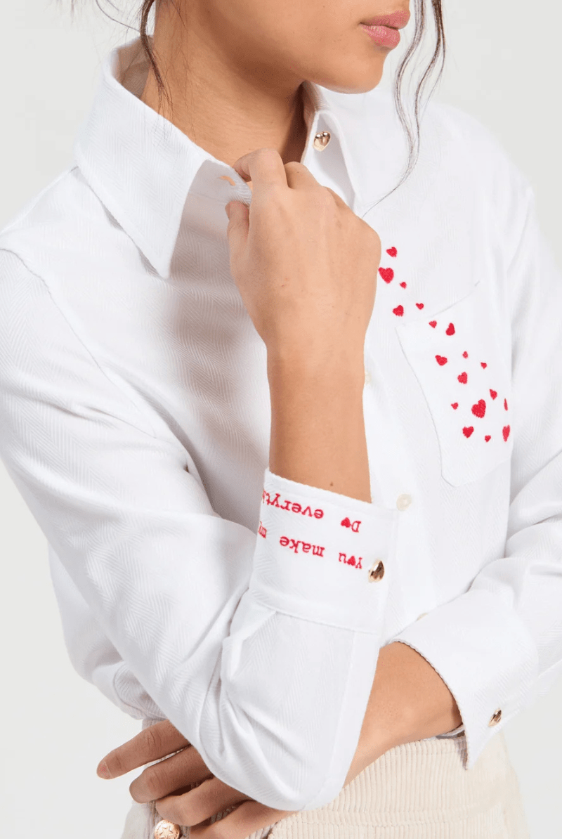Shirts & Tops - Vilagallo - White Shirt with Heart Embroidery - Archery Close