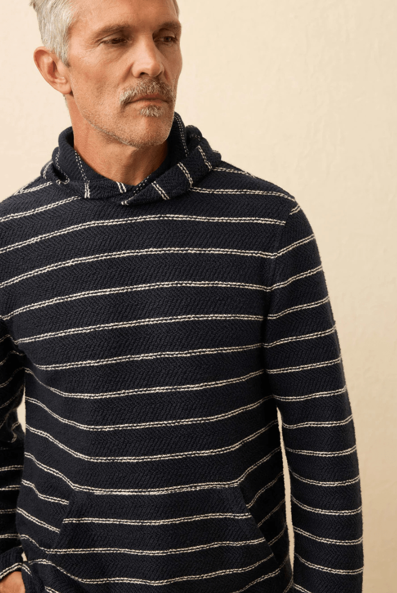 Sweatshirts - Faherty Brand - Whitewater Hoodie in Navy Point Stripe - Archery Close