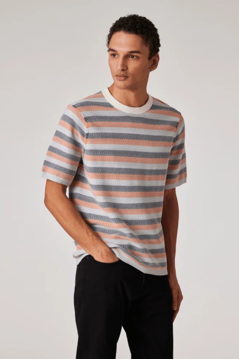 Blue And Orange Textured Stripe Knitted T-Shirt - Paul Smith - Archery Close