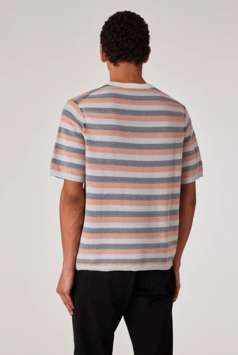 Blue And Orange Textured Stripe Knitted T-Shirt - Paul Smith - Archery Close