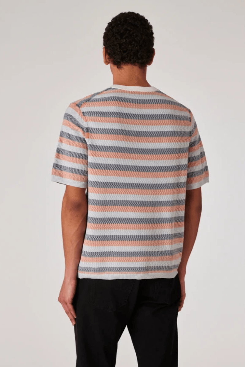 Blue And Orange Textured Stripe Knitted T-Shirt - Paul Smith - Archery Close