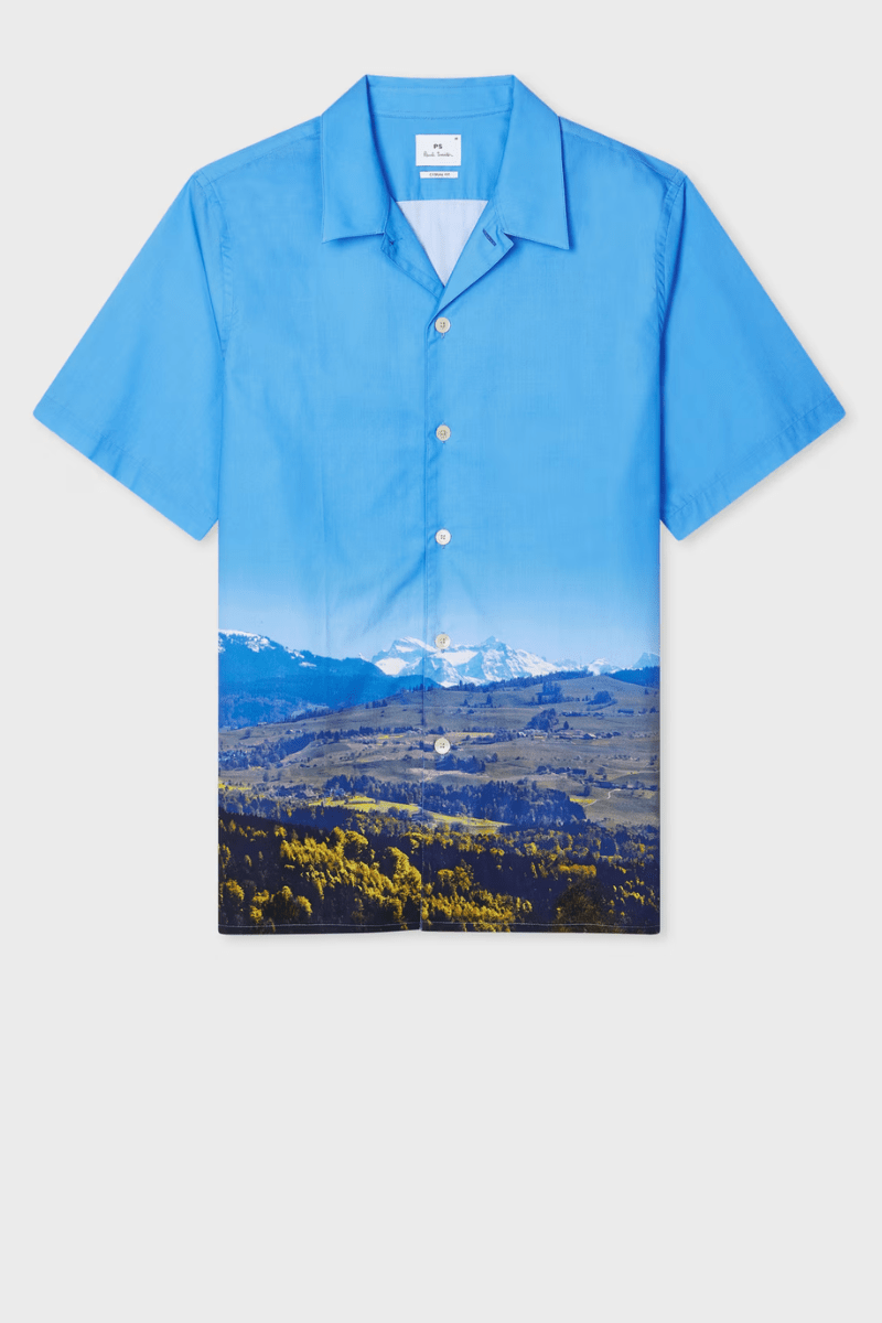 Blue Swiss Alps Print Short - Sleeve Shirt - Paul Smith - Archery Close