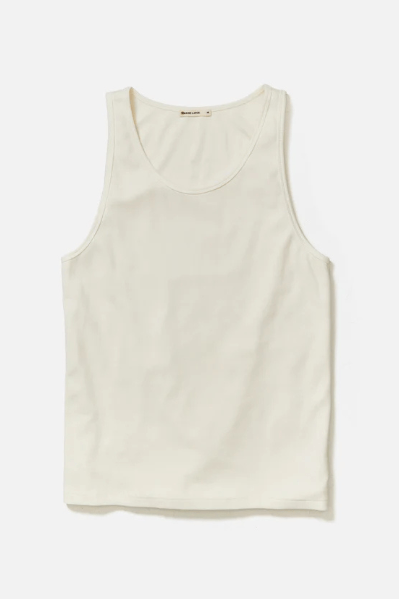 Carter Rib Tank in White - Marine Layer - Archery Close