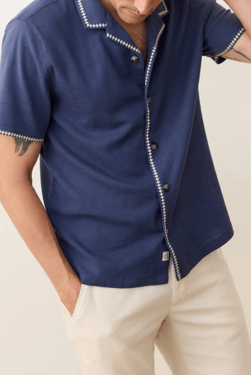 Embroidered Resort Shirt in Vintage Indigo - Marine Layer - Archery Close