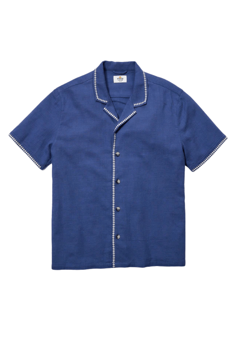 Embroidered Resort Shirt in Vintage Indigo - Marine Layer - Archery Close