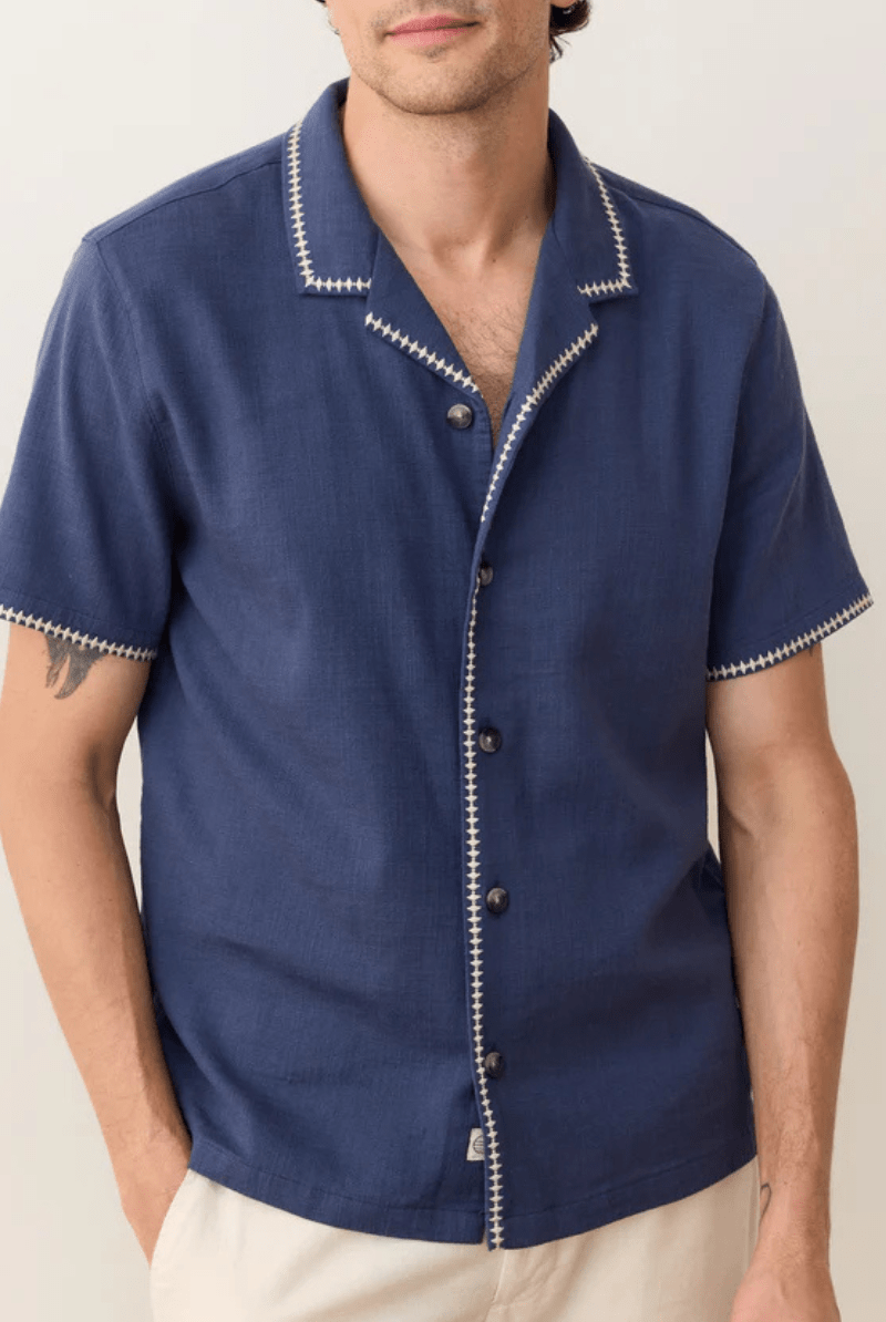 Embroidered Resort Shirt in Vintage Indigo - Marine Layer - Archery Close