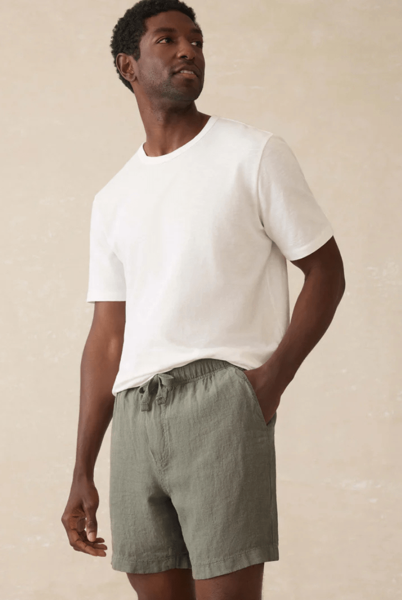 Essential Linen Short (6.5" Inseam) - Spruce - Faherty Brand - Archery Close