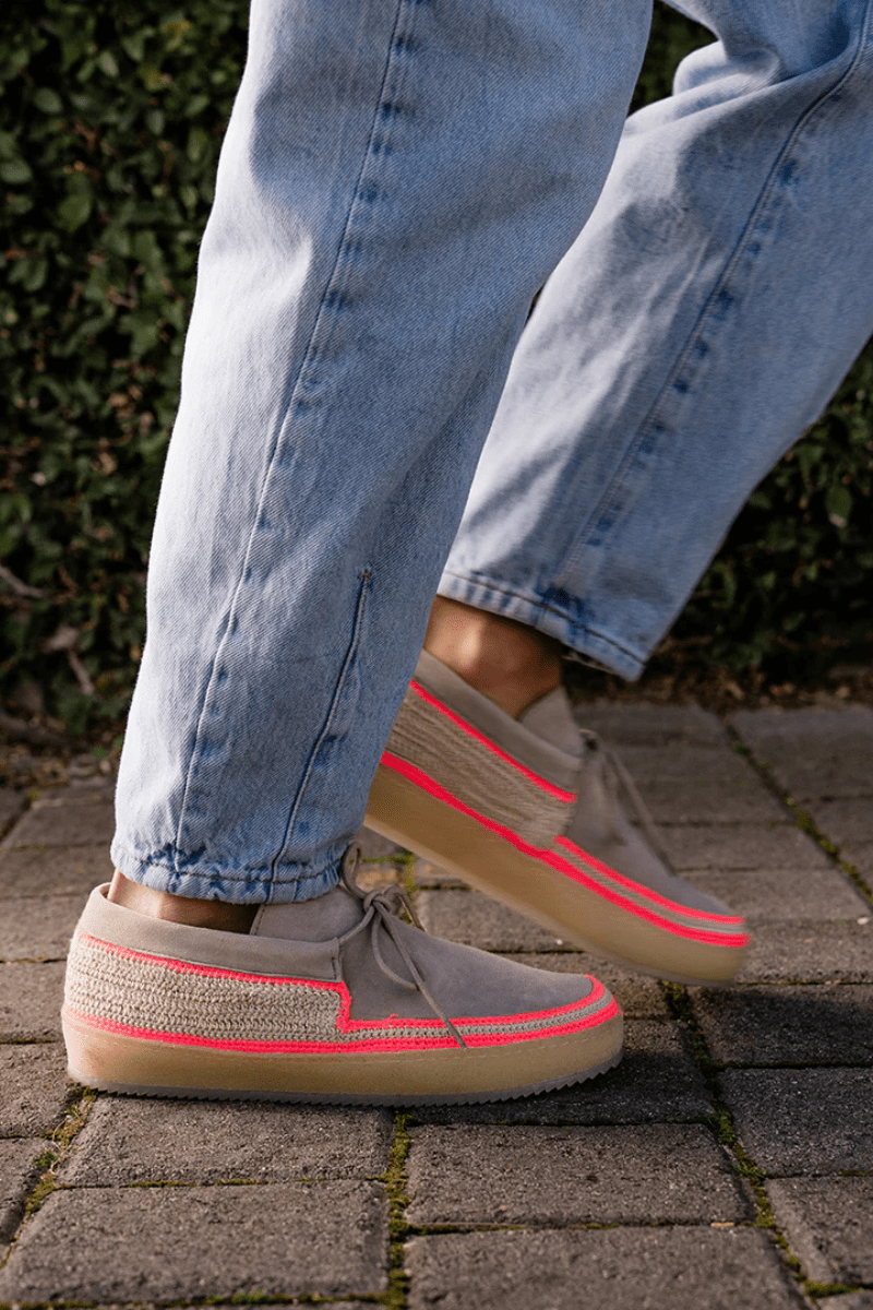 Komo Crochet Moccasin Fossil Neon Pink - Laidback London - Archery Close