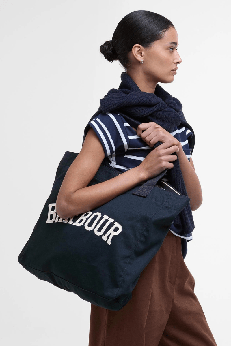 Logo Tote in Navy/Stone - Barbour - Archery Close