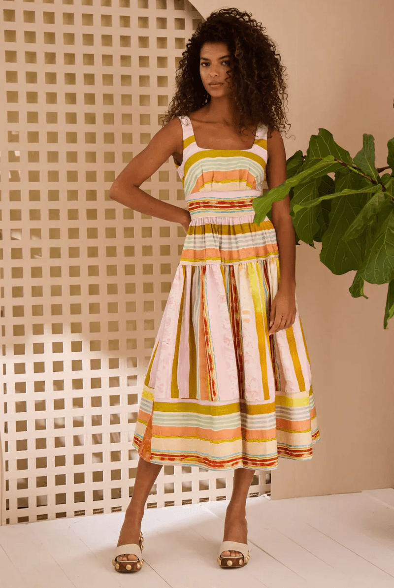 Mara Dress in Abstract Stripe - Hunter Bell - Archery Close