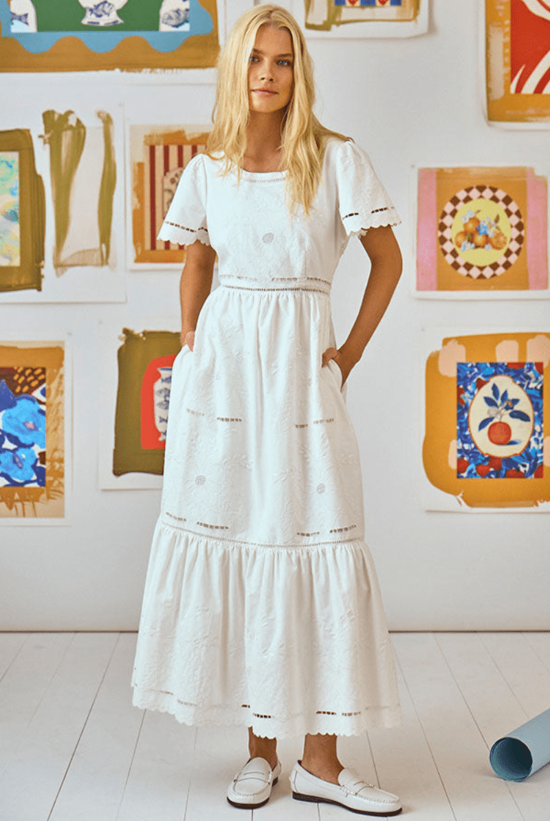 Marley Dress in White Embroidery - Hunter Bell - Archery Close