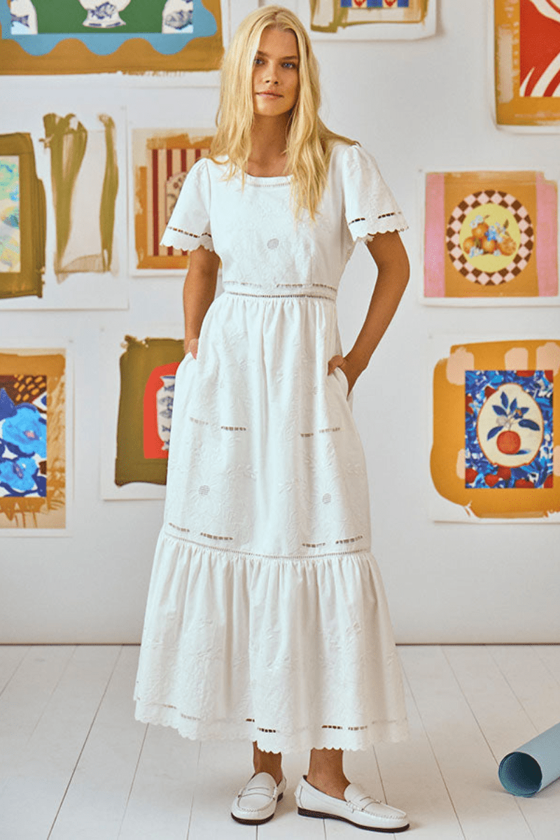 Marley Dress in White Embroidery - Hunter Bell - Archery Close
