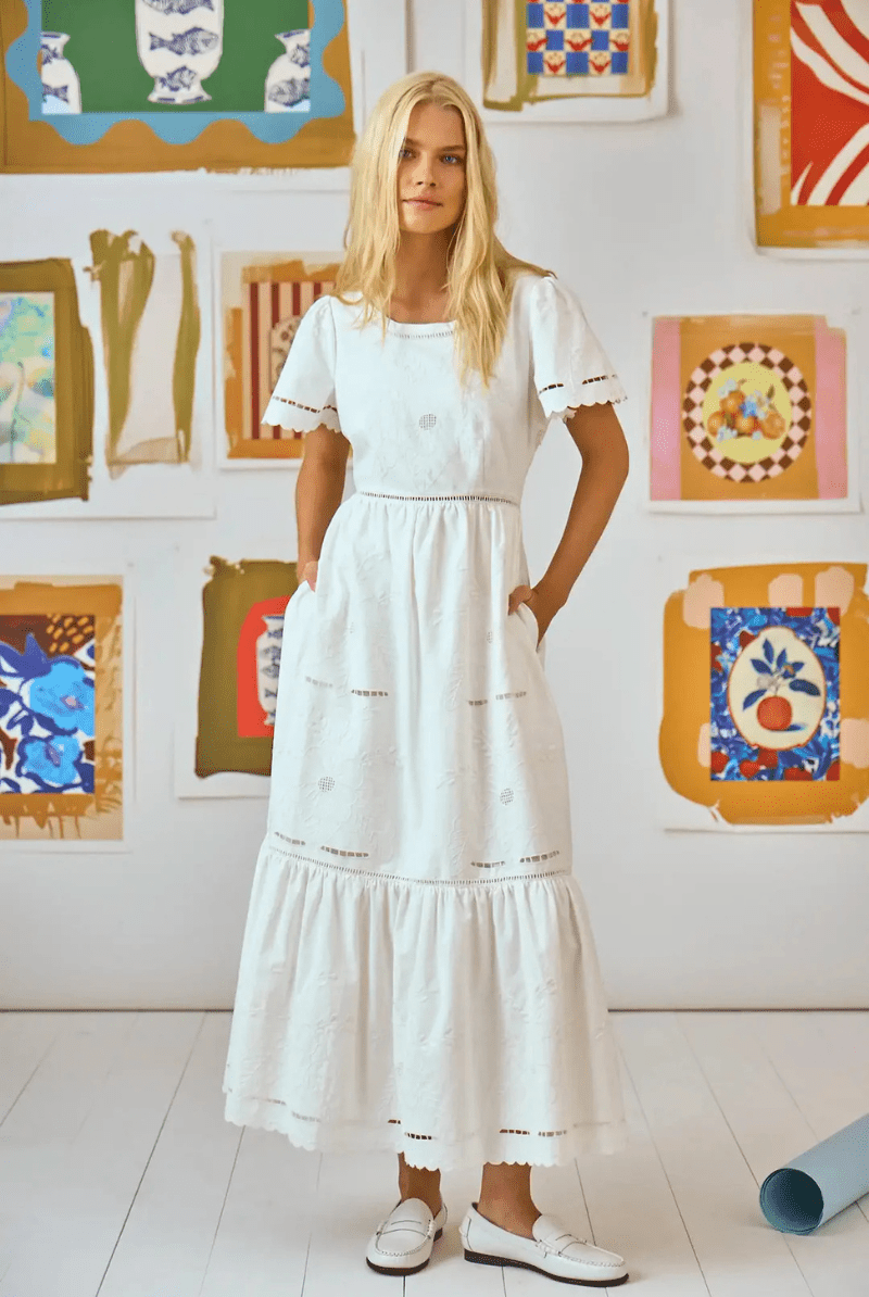 Marley Dress in White Embroidery - Hunter Bell - Archery Close