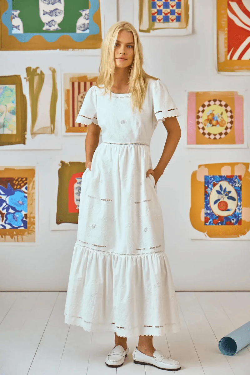Marley Dress in White Embroidery - Hunter Bell - Archery Close