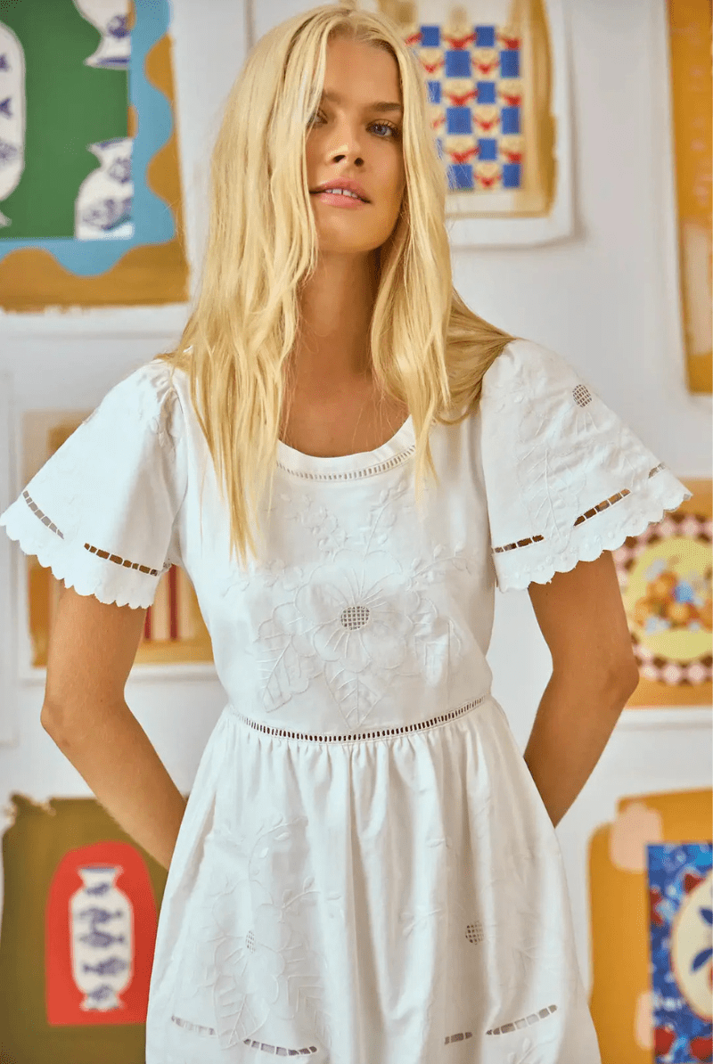 Marley Dress in White Embroidery - Hunter Bell - Archery Close