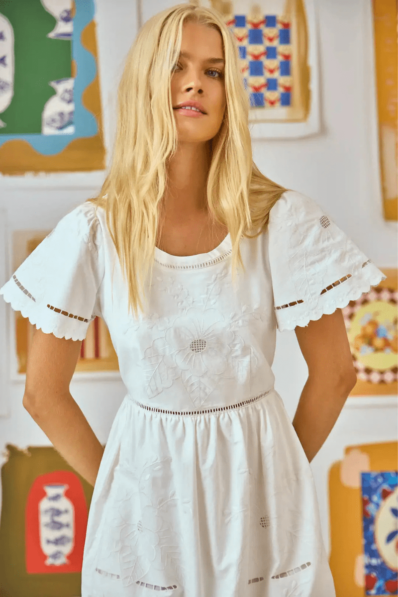 Marley Dress in White Embroidery - Hunter Bell - Archery Close