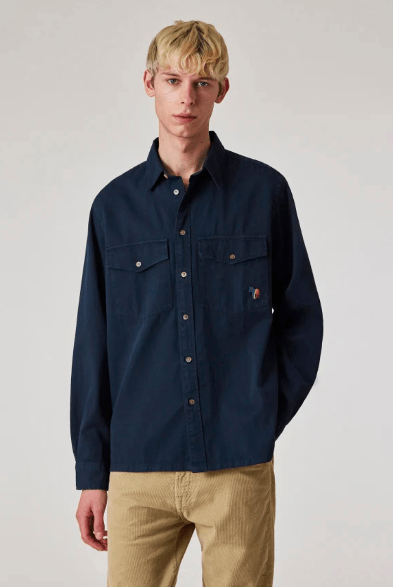 Navy 'Broad Stripe Zebra' Cotton - Twill Pocket Shirt - Paul Smith - Archery Close