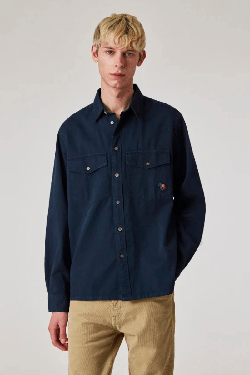 Navy 'Broad Stripe Zebra' Cotton - Twill Pocket Shirt - Paul Smith - Archery Close