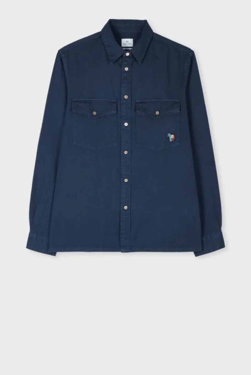 Navy 'Broad Stripe Zebra' Cotton - Twill Pocket Shirt - Paul Smith - Archery Close